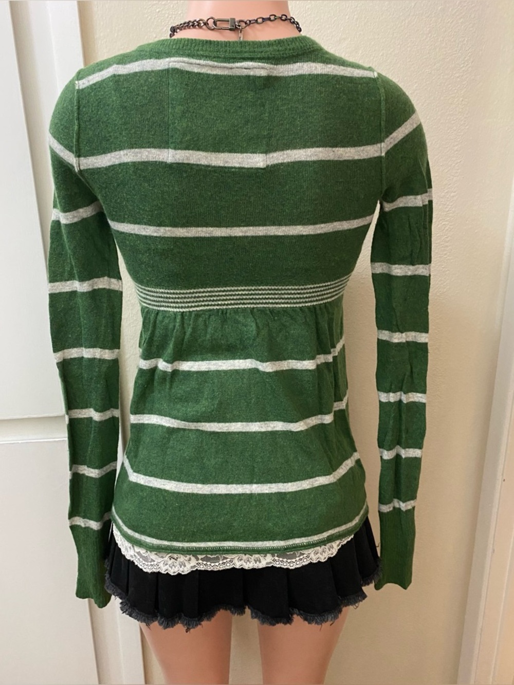 Y2k vintage Abercrombie green and white striped babydoll long sleeve sweater - Picture 13 of 15